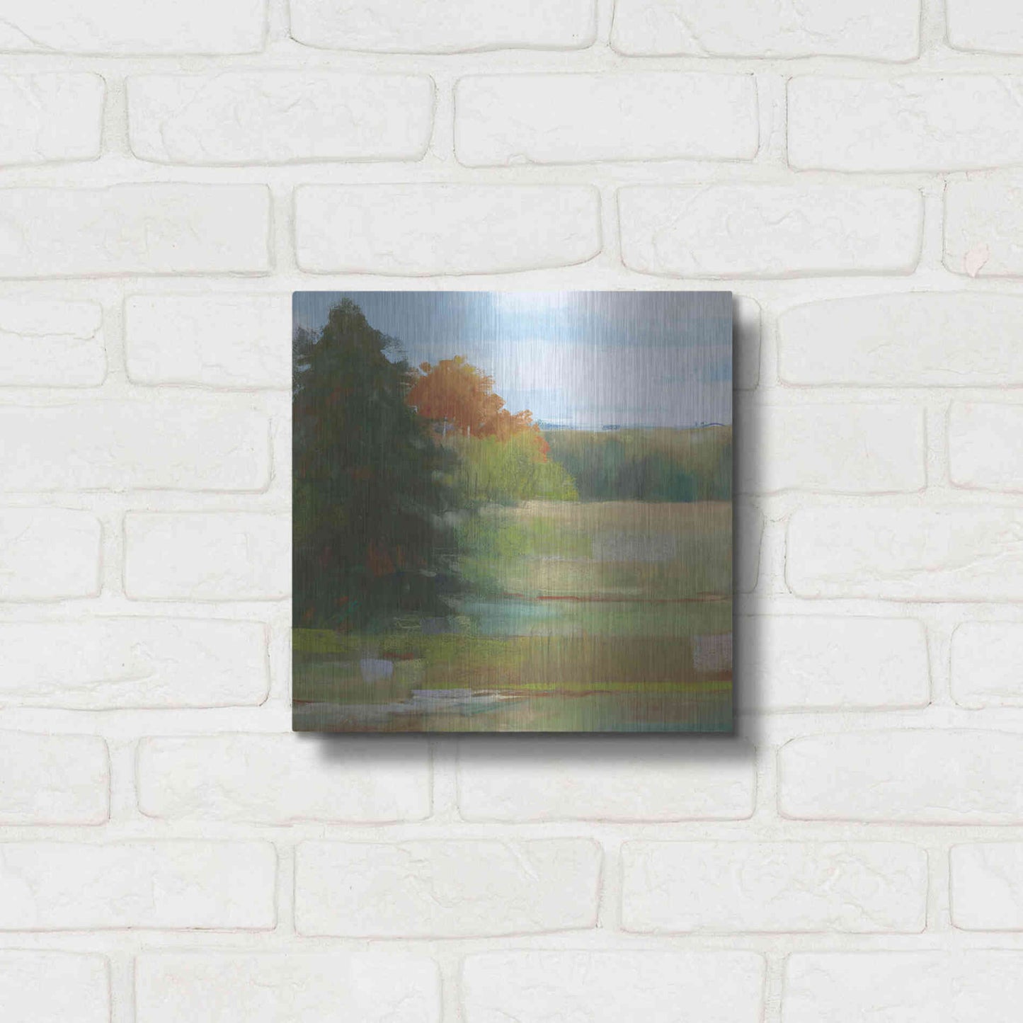 Luxe Metal Art 'Abstract Field I Bright Blue Sky' by Carol Rowan, Metal Wall Art,12x12