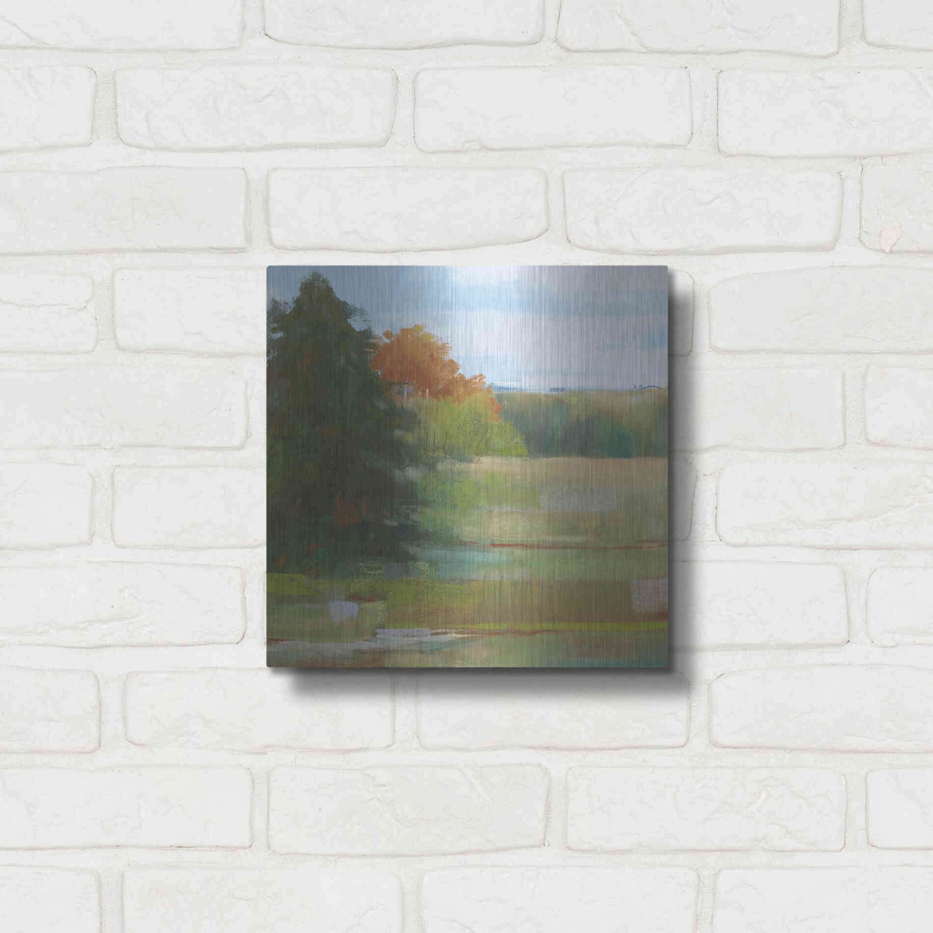 Luxe Metal Art 'Abstract Field I Bright Blue Sky' by Carol Rowan, Metal Wall Art,12x12