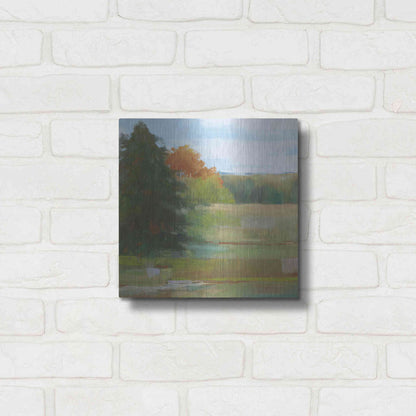 Luxe Metal Art 'Abstract Field I Bright Blue Sky' by Carol Rowan, Metal Wall Art,12x12