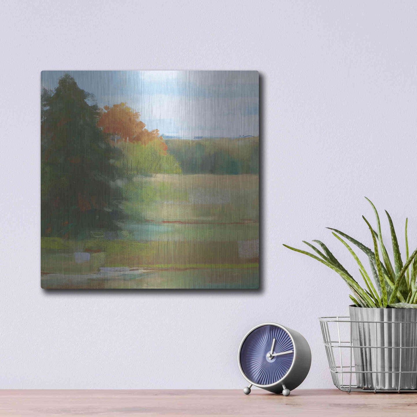 Luxe Metal Art 'Abstract Field I Bright Blue Sky' by Carol Rowan, Metal Wall Art,12x12