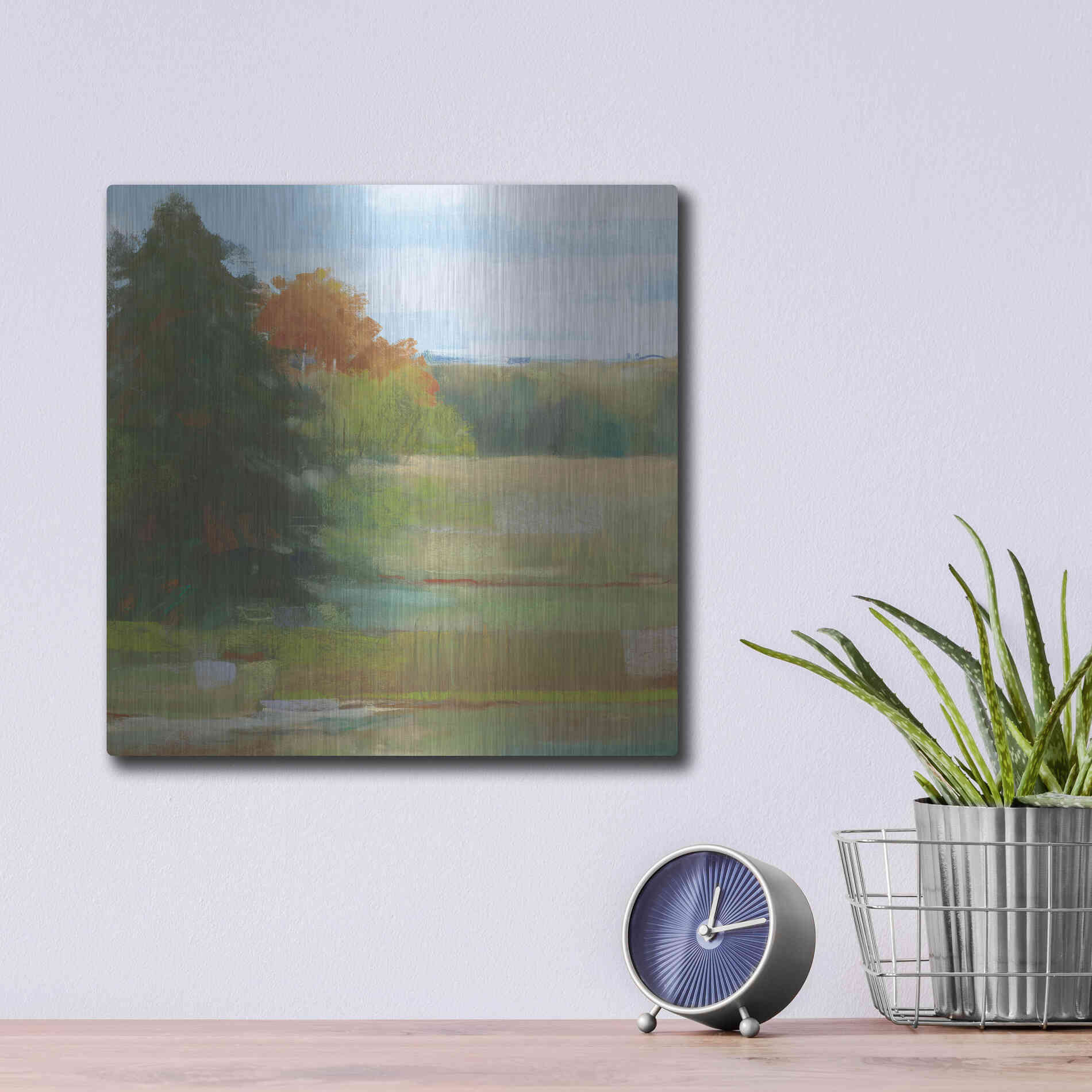 Luxe Metal Art 'Abstract Field I Bright Blue Sky' by Carol Rowan, Metal Wall Art,12x12