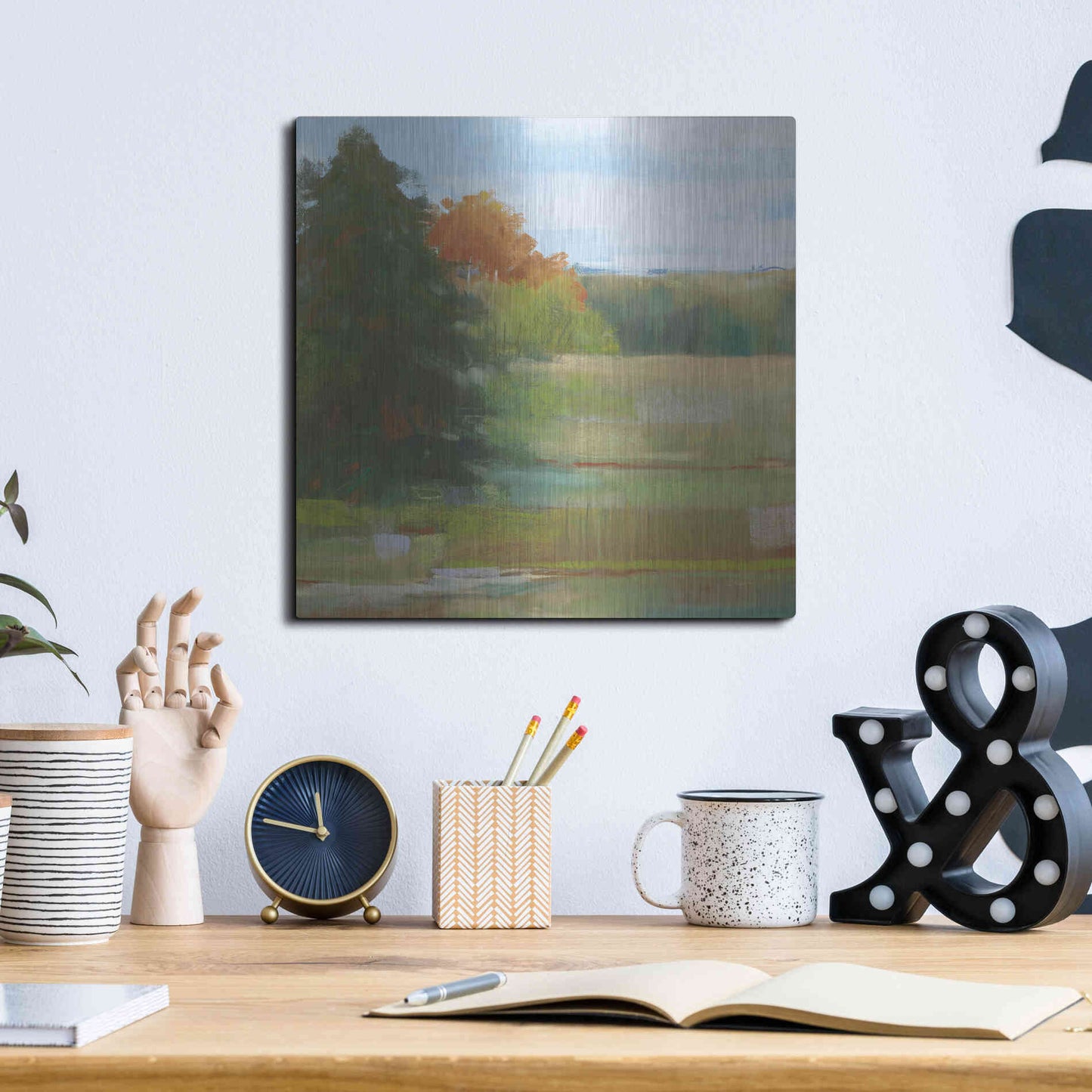 Luxe Metal Art 'Abstract Field I Bright Blue Sky' by Carol Rowan, Metal Wall Art,12x12