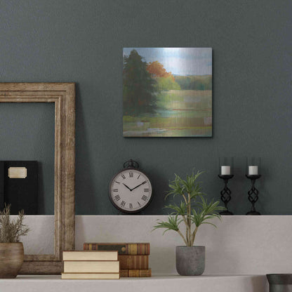 Luxe Metal Art 'Abstract Field I Bright Blue Sky' by Carol Rowan, Metal Wall Art,12x12