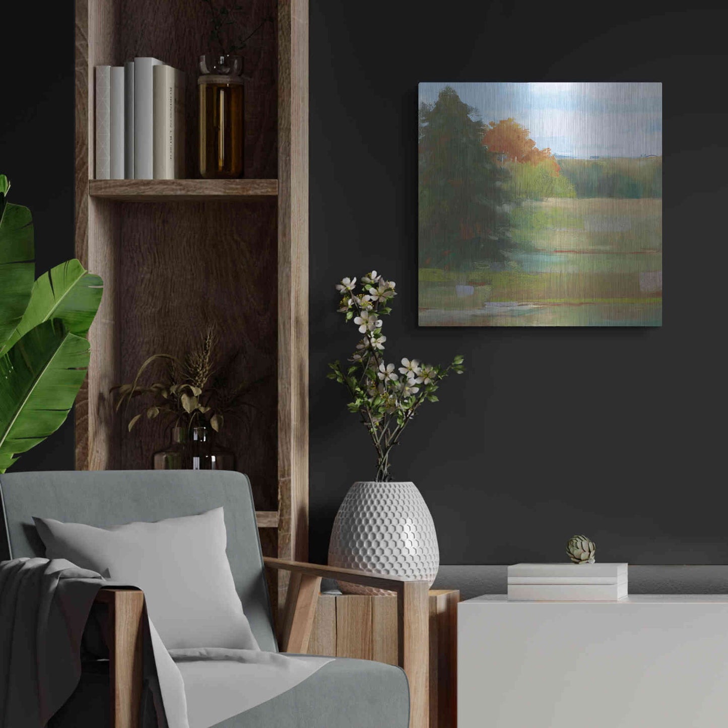 Luxe Metal Art 'Abstract Field I Bright Blue Sky' by Carol Rowan, Metal Wall Art,24x24