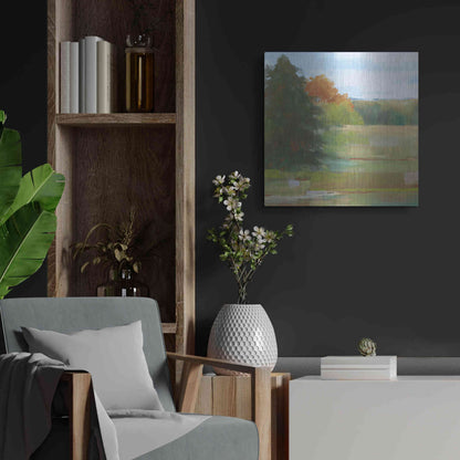 Luxe Metal Art 'Abstract Field I Bright Blue Sky' by Carol Rowan, Metal Wall Art,24x24