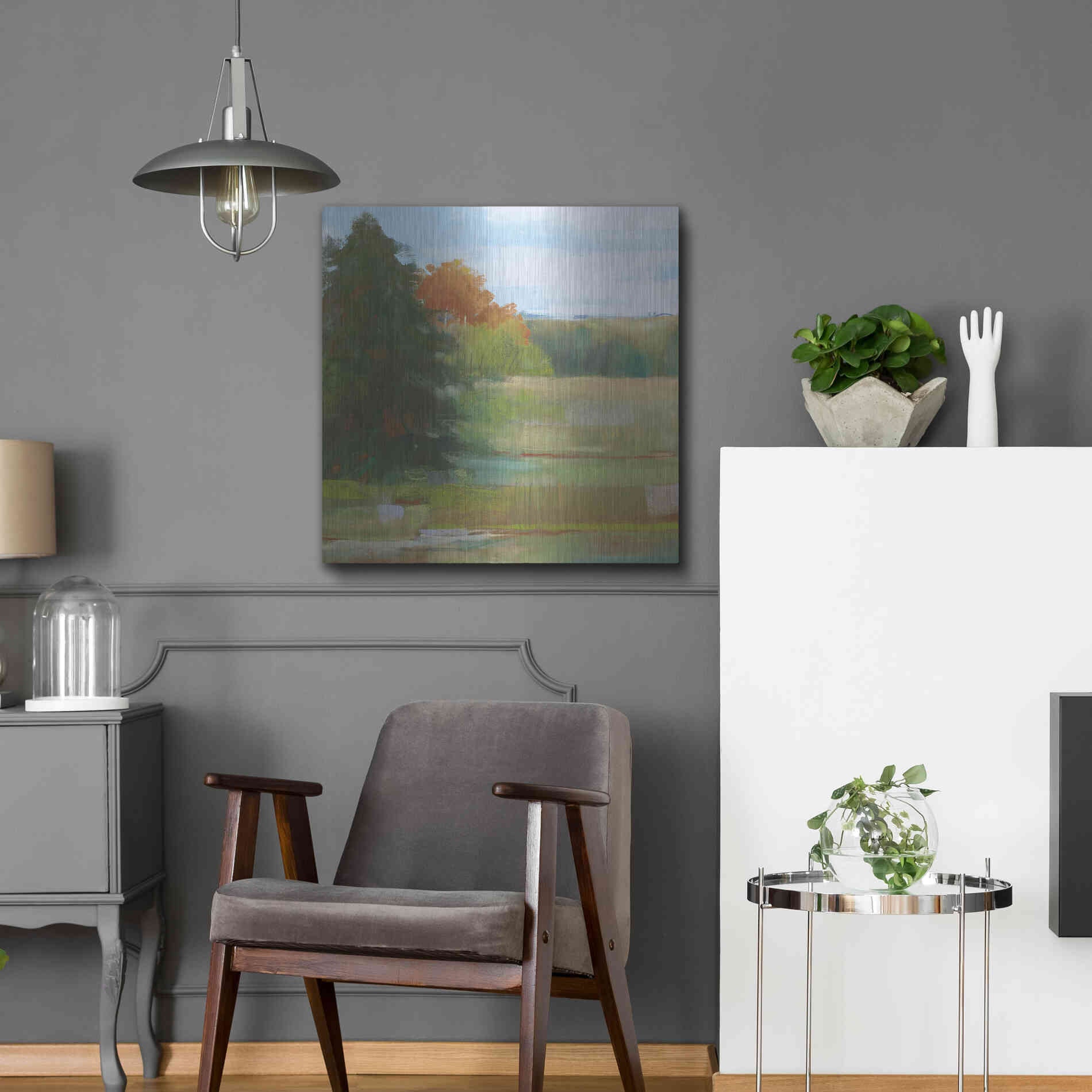 Luxe Metal Art 'Abstract Field I Bright Blue Sky' by Carol Rowan, Metal Wall Art,24x24