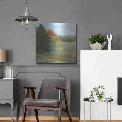 Luxe Metal Art 'Abstract Field I Bright Blue Sky' by Carol Rowan, Metal Wall Art,24x24