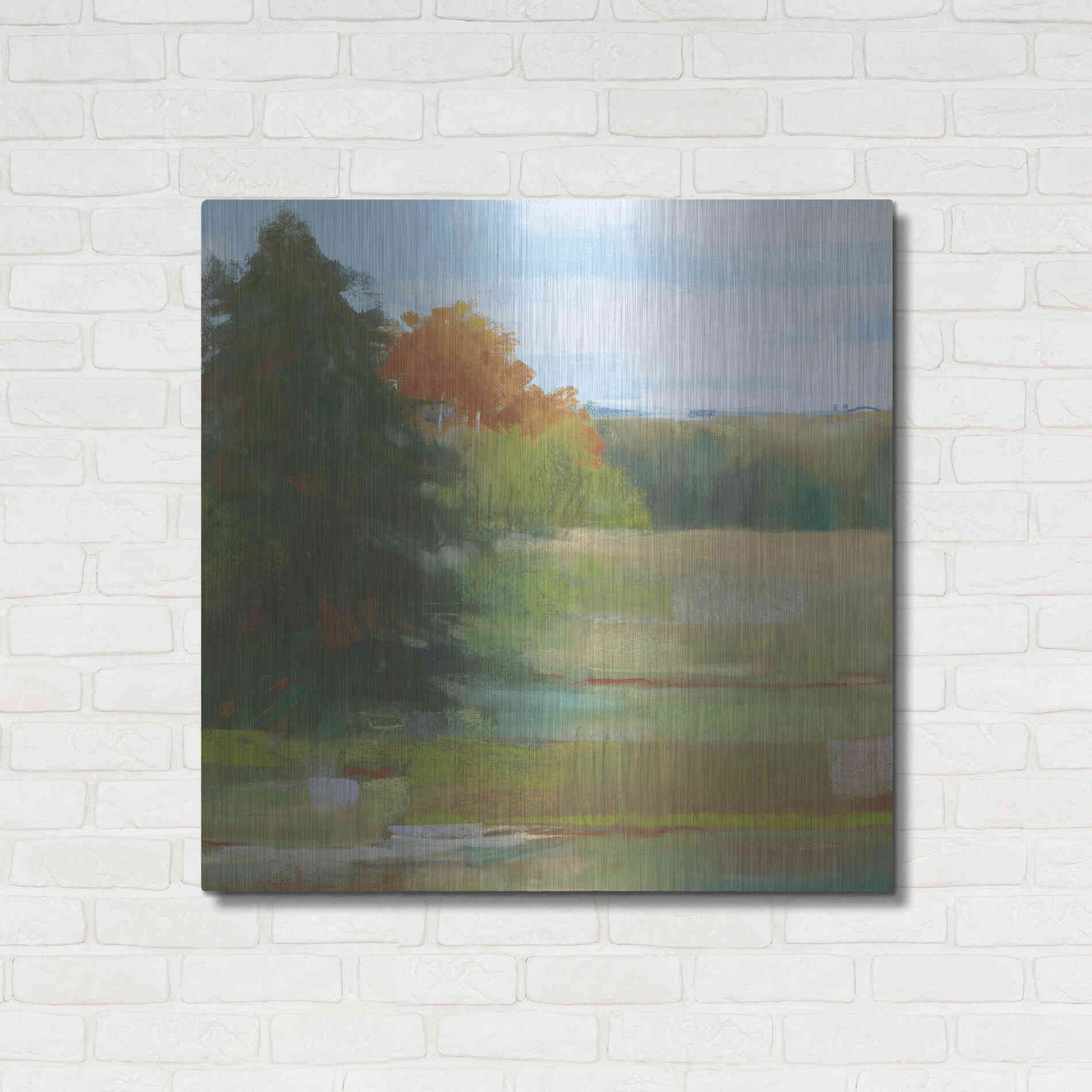 Luxe Metal Art 'Abstract Field I Bright Blue Sky' by Carol Rowan, Metal Wall Art,36x36