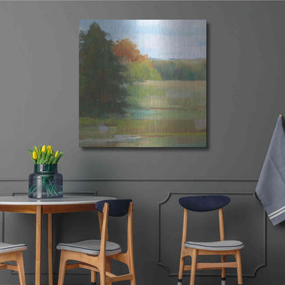 Luxe Metal Art 'Abstract Field I Bright Blue Sky' by Carol Rowan, Metal Wall Art,36x36