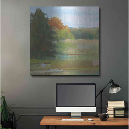 Luxe Metal Art 'Abstract Field I Bright Blue Sky' by Carol Rowan, Metal Wall Art,36x36