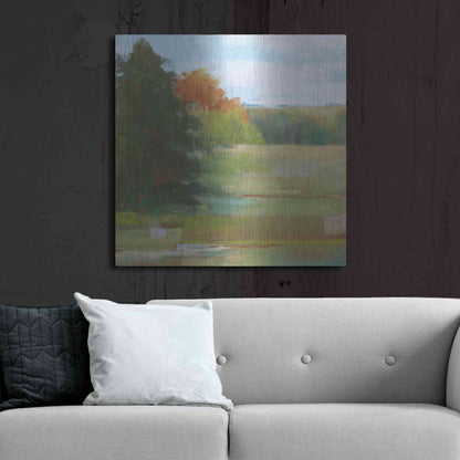 Luxe Metal Art 'Abstract Field I Bright Blue Sky' by Carol Rowan, Metal Wall Art,36x36