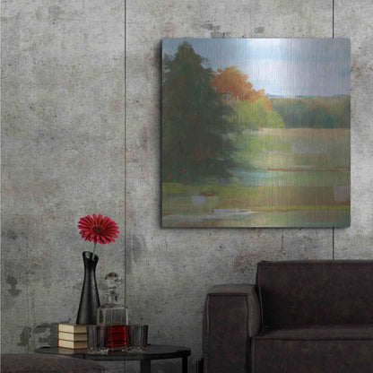 Luxe Metal Art 'Abstract Field I Bright Blue Sky' by Carol Rowan, Metal Wall Art,36x36