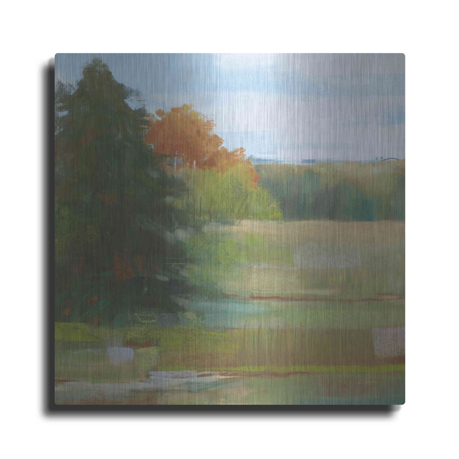 Luxe Metal Art 'Abstract Field I Bright Blue Sky' by Carol Rowan, Metal Wall Art