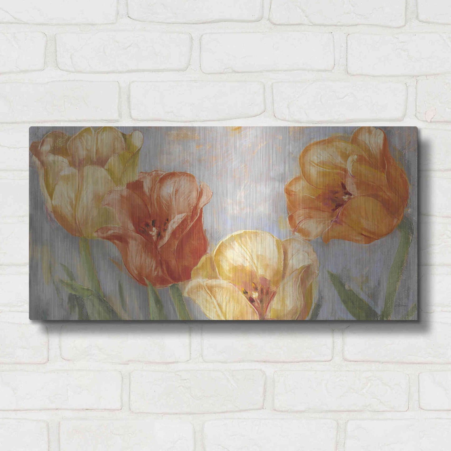 Luxe Metal Art 'Yellow Tulips Bold' by Carol Rowan, Metal Wall Art,24x12