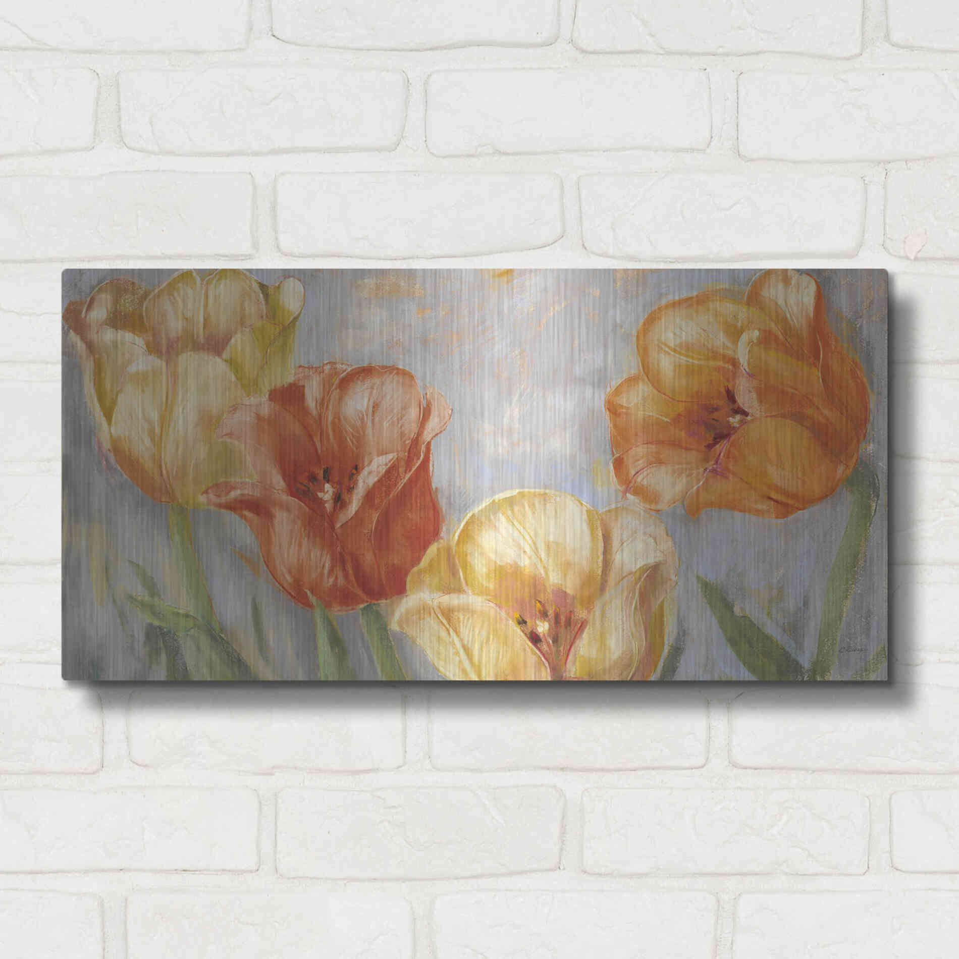 Luxe Metal Art 'Yellow Tulips Bold' by Carol Rowan, Metal Wall Art,24x12