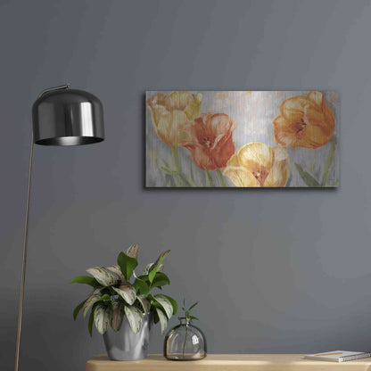 Luxe Metal Art 'Yellow Tulips Bold' by Carol Rowan, Metal Wall Art,24x12