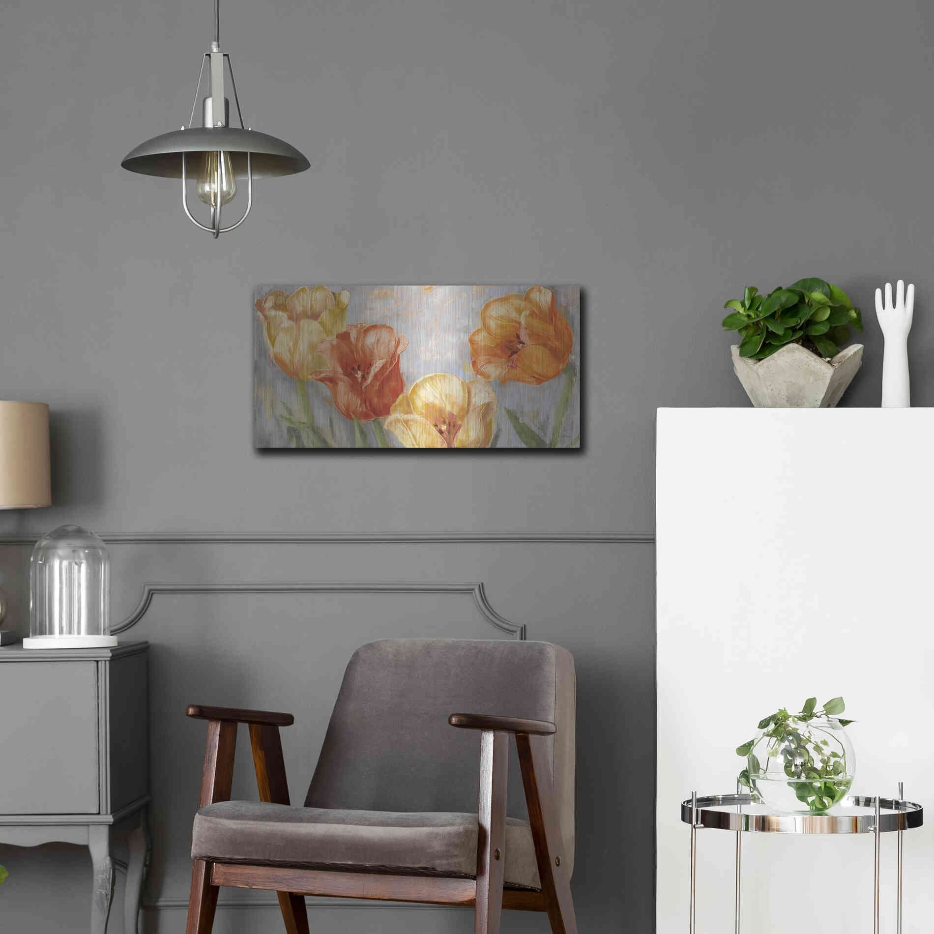 Luxe Metal Art 'Yellow Tulips Bold' by Carol Rowan, Metal Wall Art,24x12