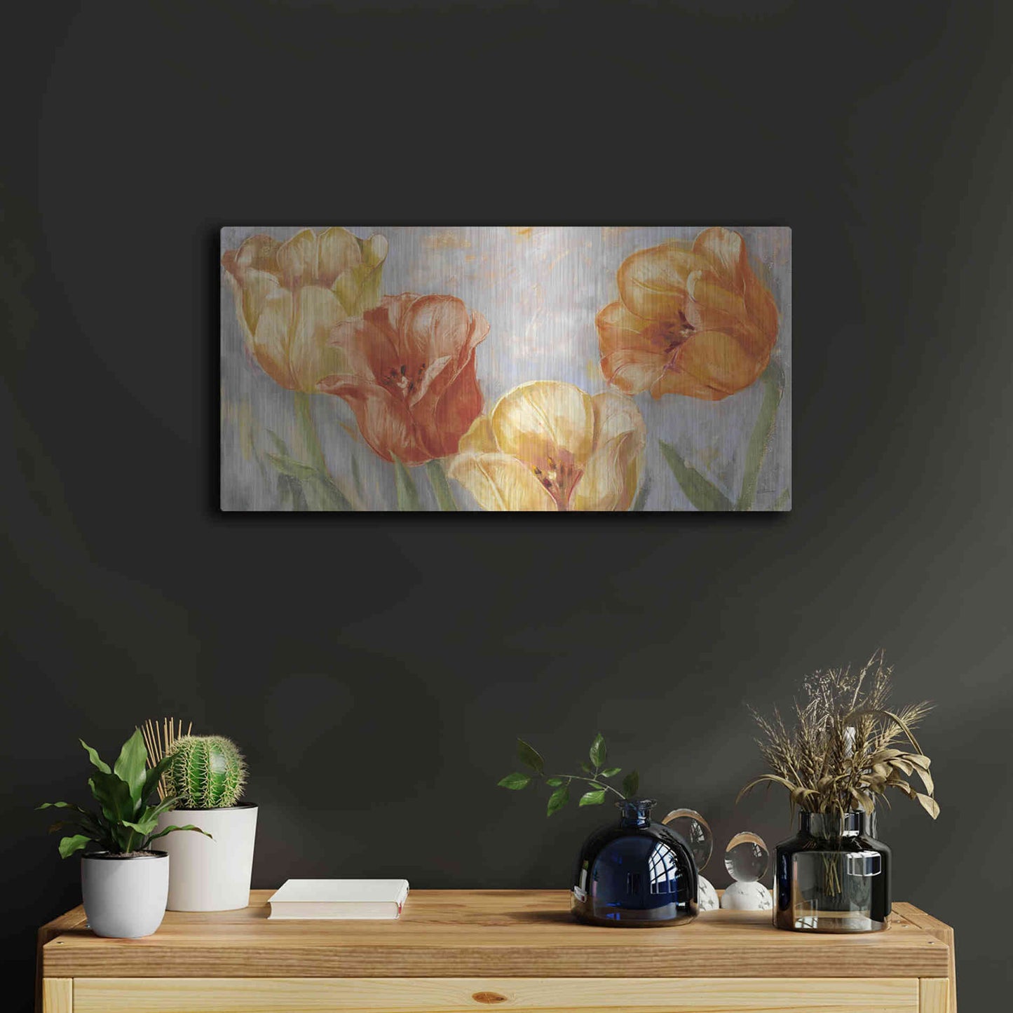 Luxe Metal Art 'Yellow Tulips Bold' by Carol Rowan, Metal Wall Art,24x12