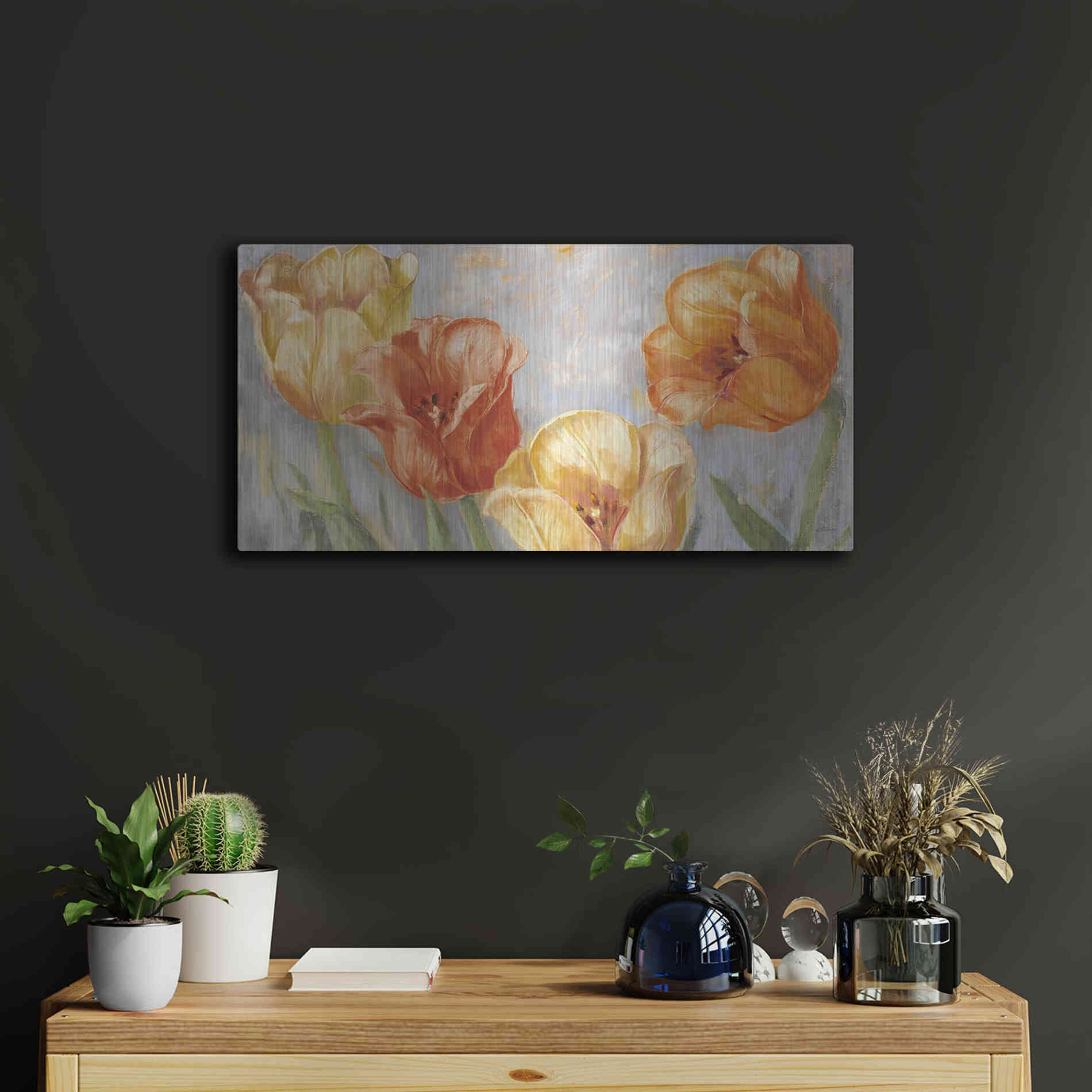 Luxe Metal Art 'Yellow Tulips Bold' by Carol Rowan, Metal Wall Art,24x12