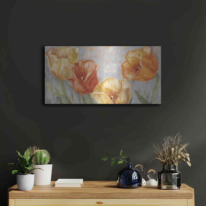 Luxe Metal Art 'Yellow Tulips Bold' by Carol Rowan, Metal Wall Art,24x12