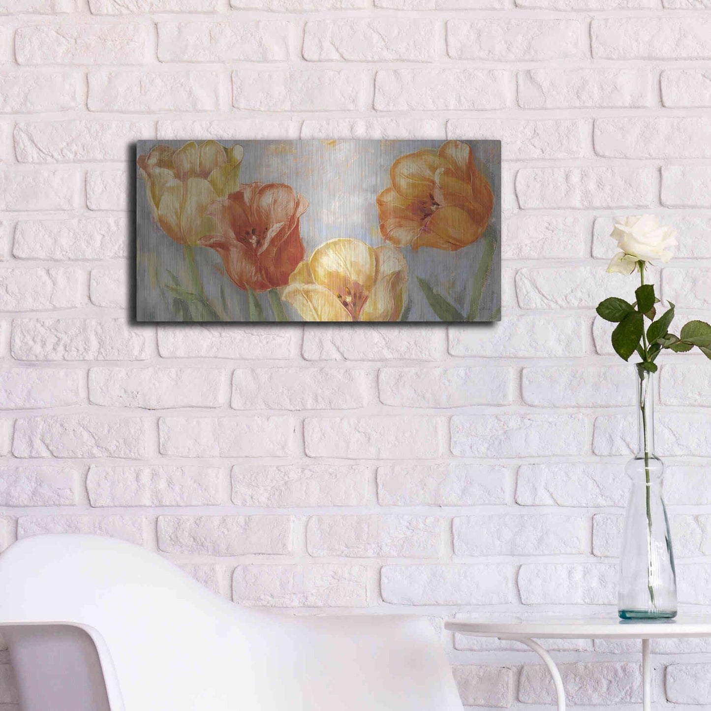 Luxe Metal Art 'Yellow Tulips Bold' by Carol Rowan, Metal Wall Art,24x12