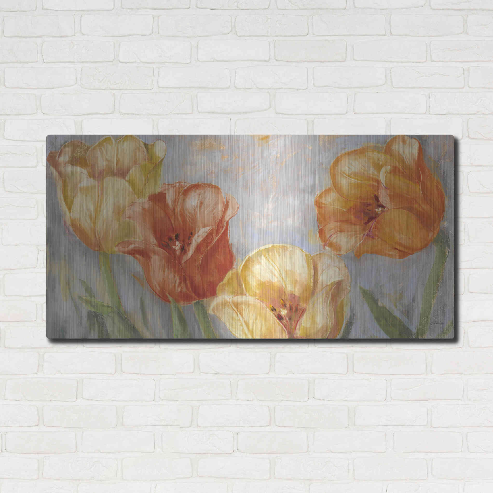 Luxe Metal Art 'Yellow Tulips Bold' by Carol Rowan, Metal Wall Art,48x24