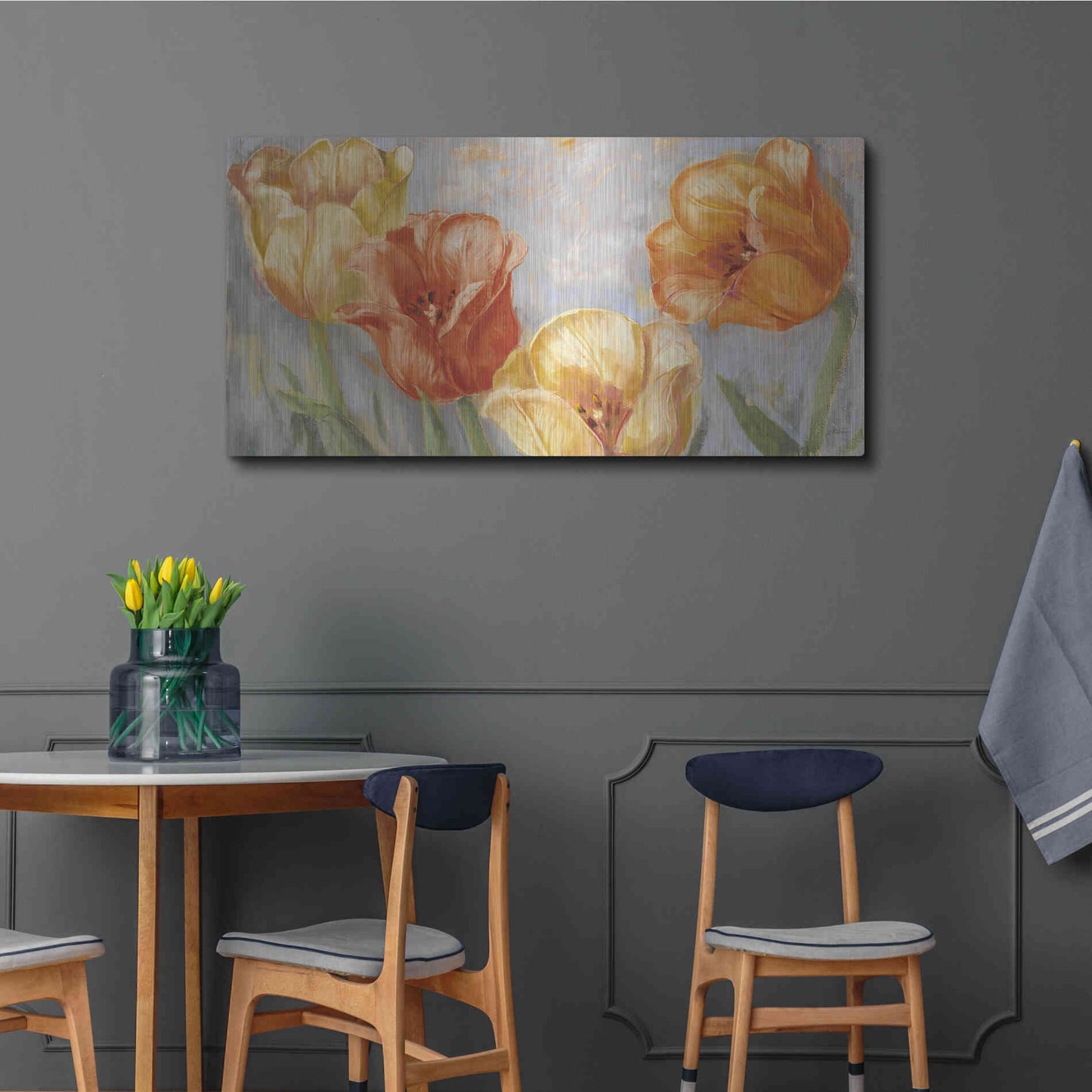 Luxe Metal Art 'Yellow Tulips Bold' by Carol Rowan, Metal Wall Art,48x24
