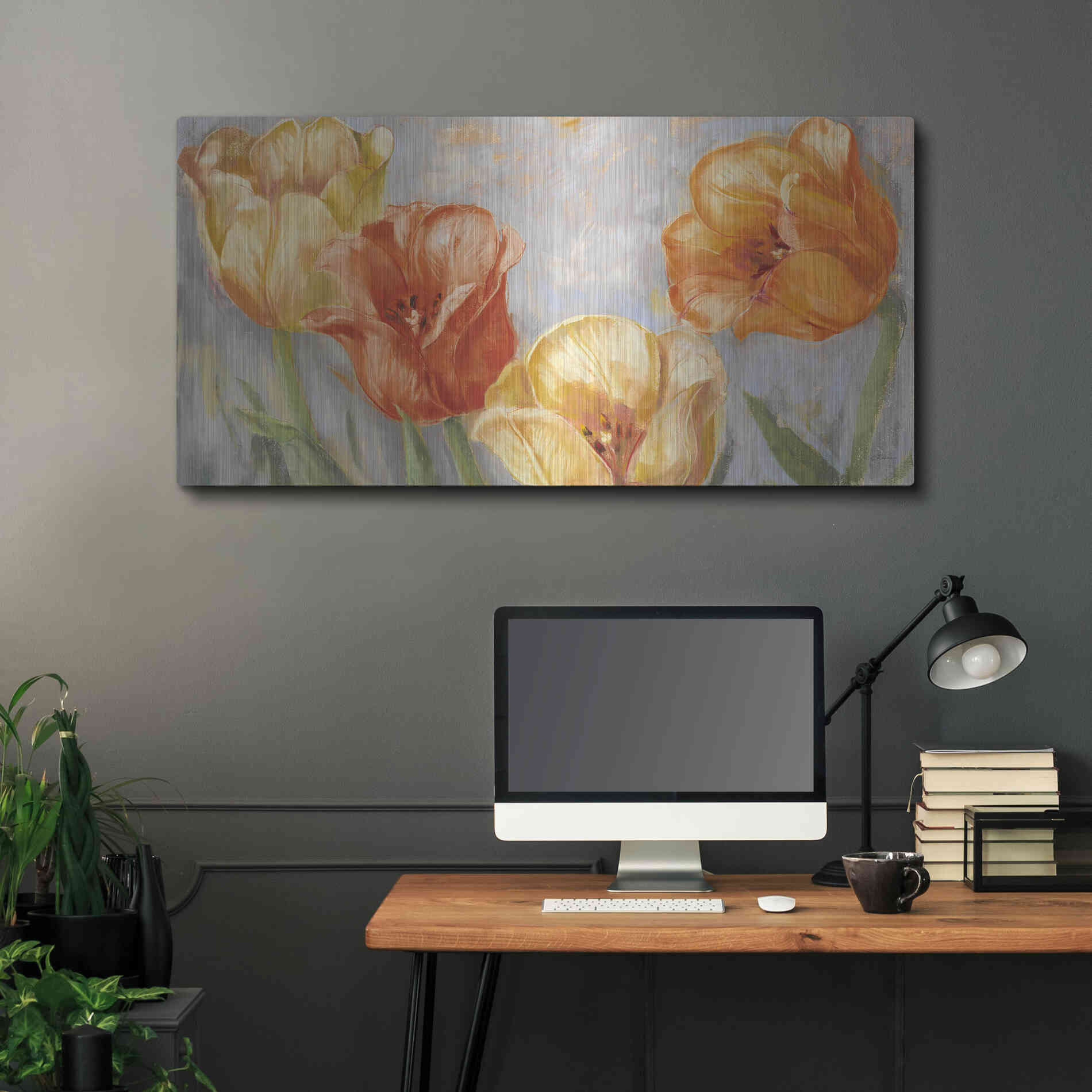 Luxe Metal Art 'Yellow Tulips Bold' by Carol Rowan, Metal Wall Art,48x24