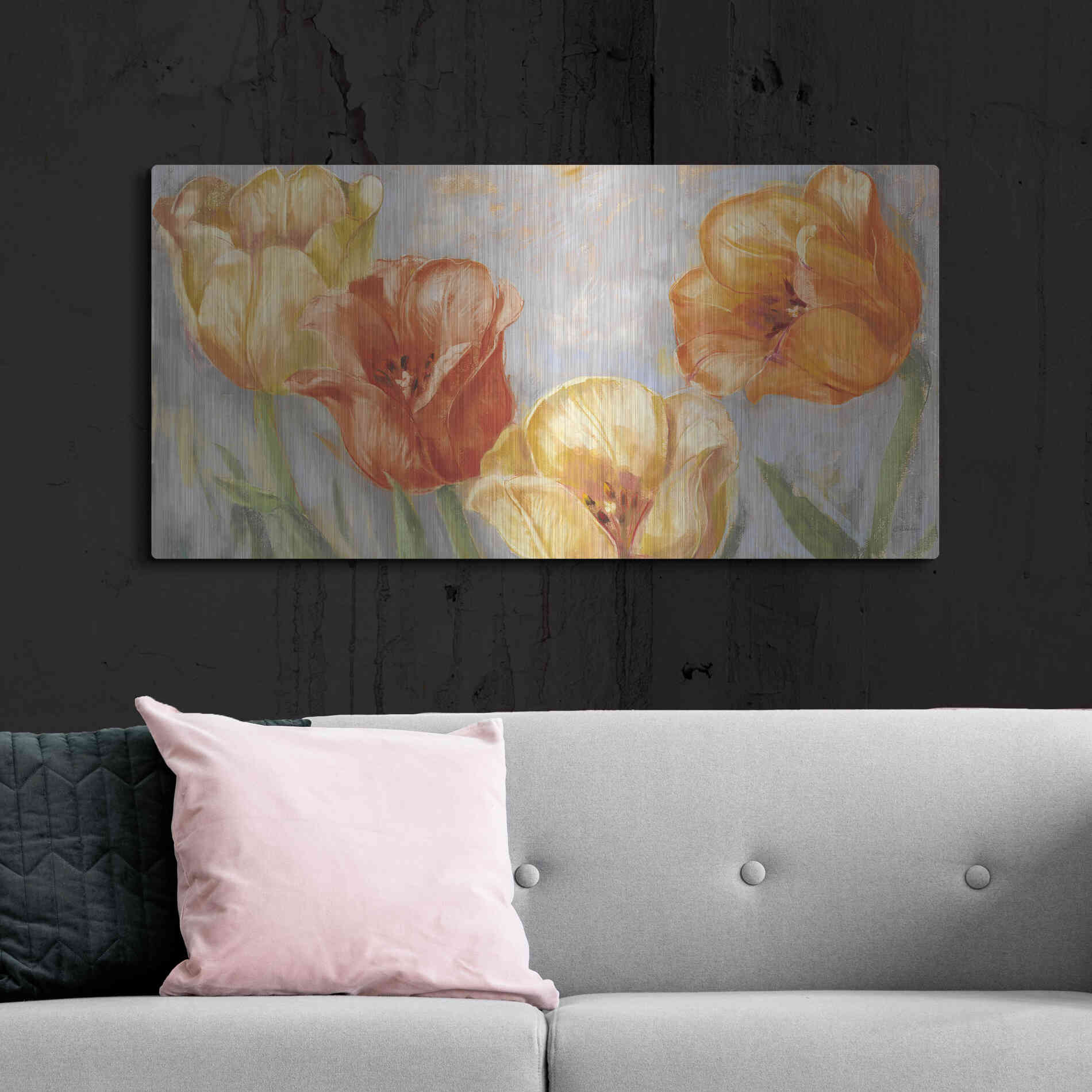 Luxe Metal Art 'Yellow Tulips Bold' by Carol Rowan, Metal Wall Art,48x24