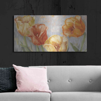 Luxe Metal Art 'Yellow Tulips Bold' by Carol Rowan, Metal Wall Art,48x24