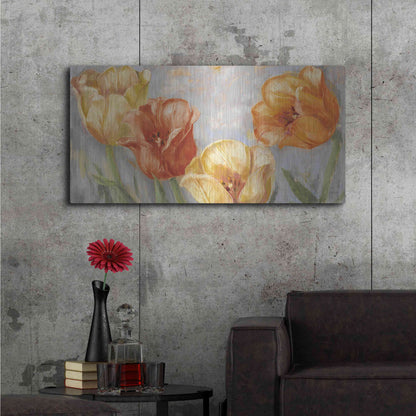 Luxe Metal Art 'Yellow Tulips Bold' by Carol Rowan, Metal Wall Art,48x24