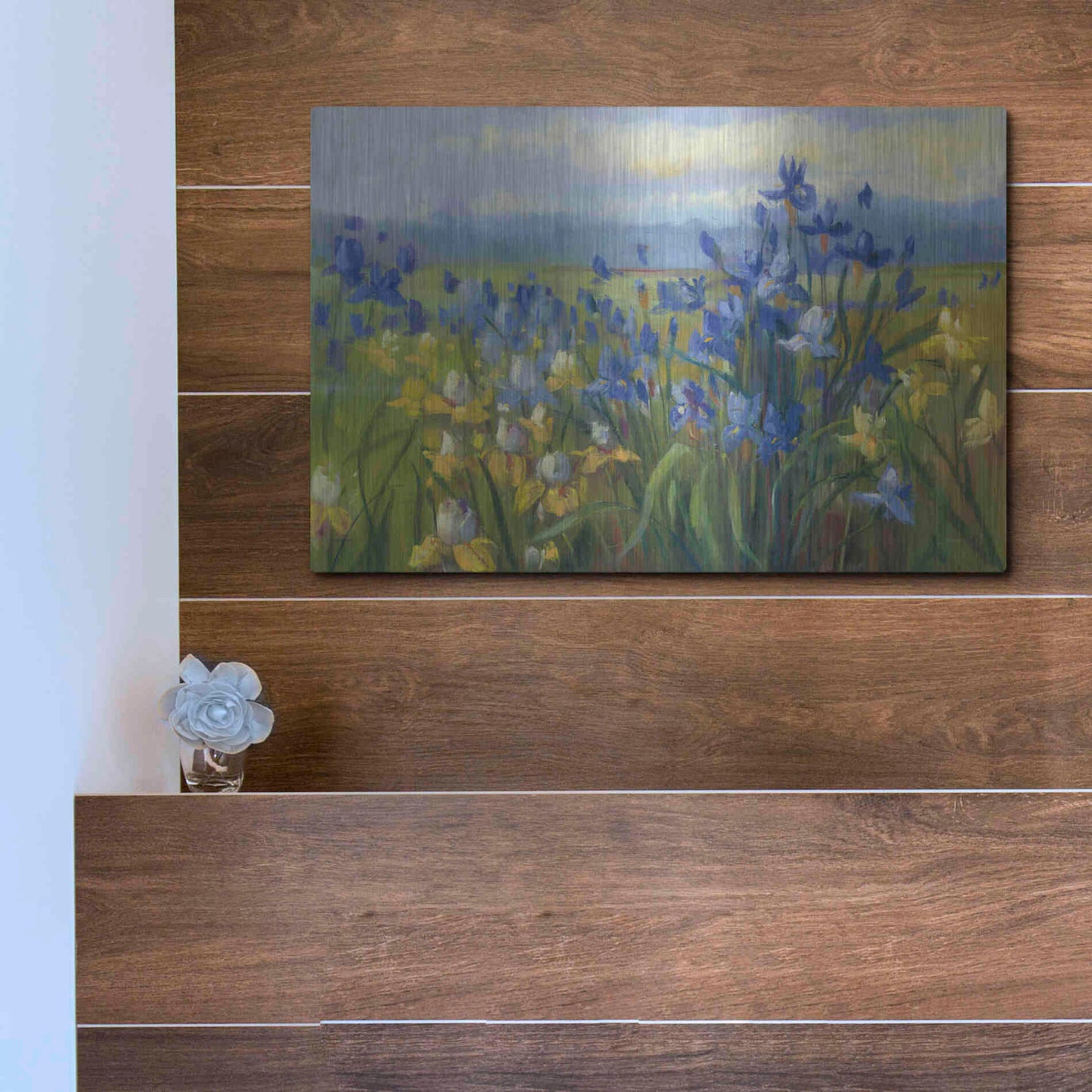 Luxe Metal Art 'Blue And Yellow Flower Field V2' by Carol Rowan, Metal Wall Art,16x12