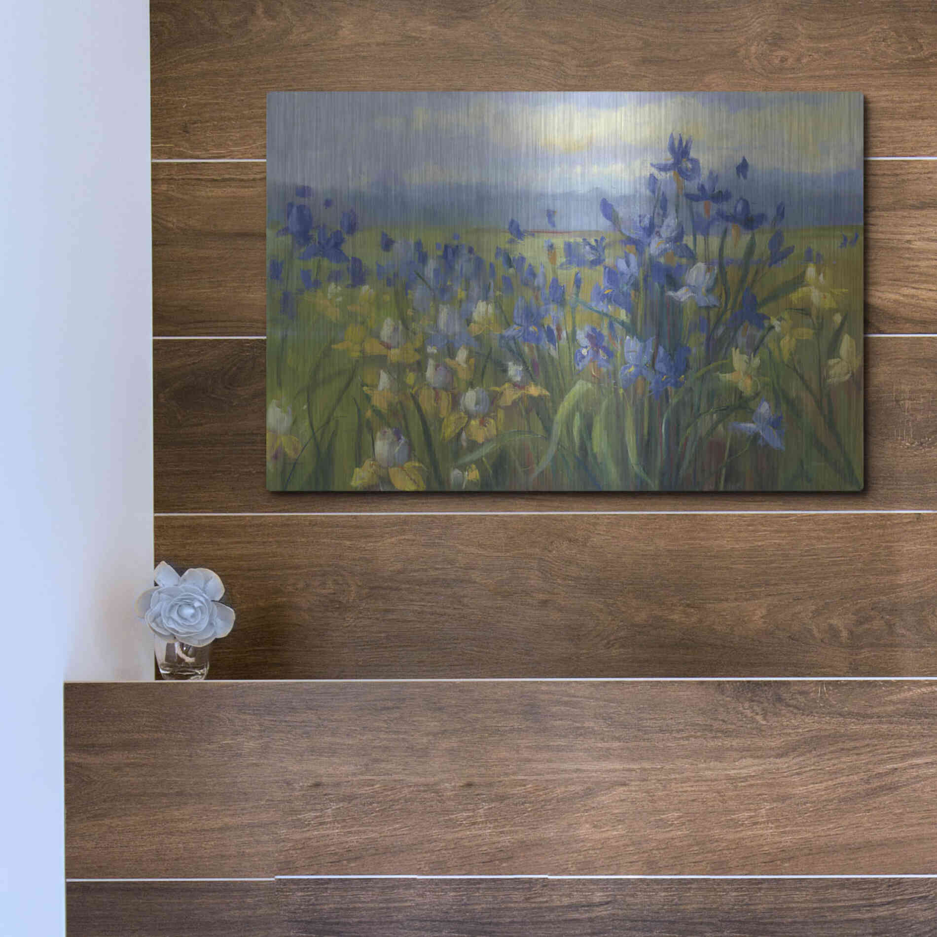 Luxe Metal Art 'Blue And Yellow Flower Field V2' by Carol Rowan, Metal Wall Art,16x12