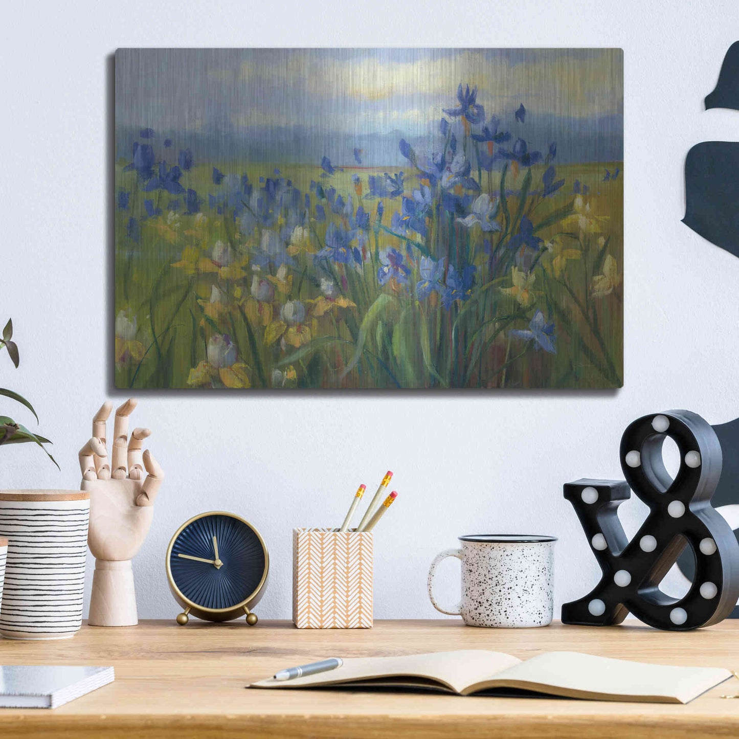 Luxe Metal Art 'Blue And Yellow Flower Field V2' by Carol Rowan, Metal Wall Art,16x12