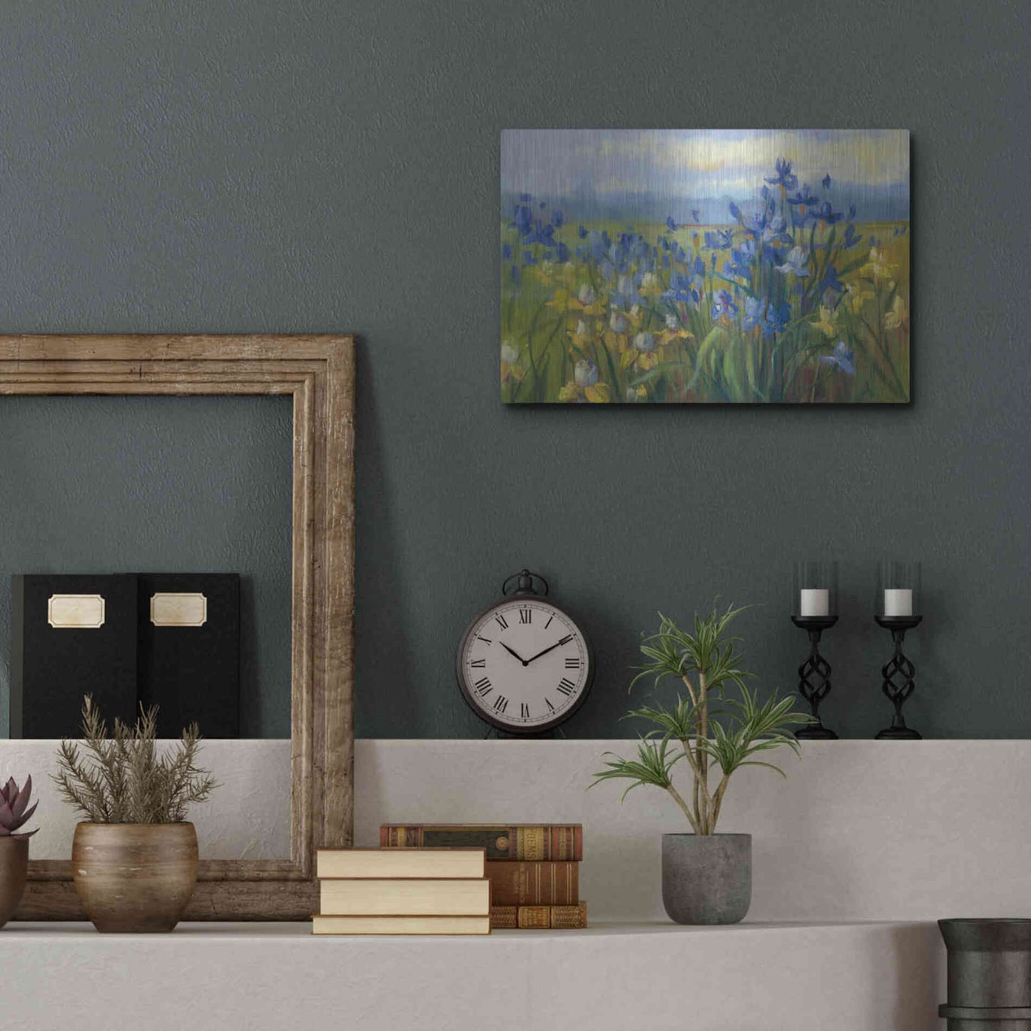 Luxe Metal Art 'Blue And Yellow Flower Field V2' by Carol Rowan, Metal Wall Art,16x12