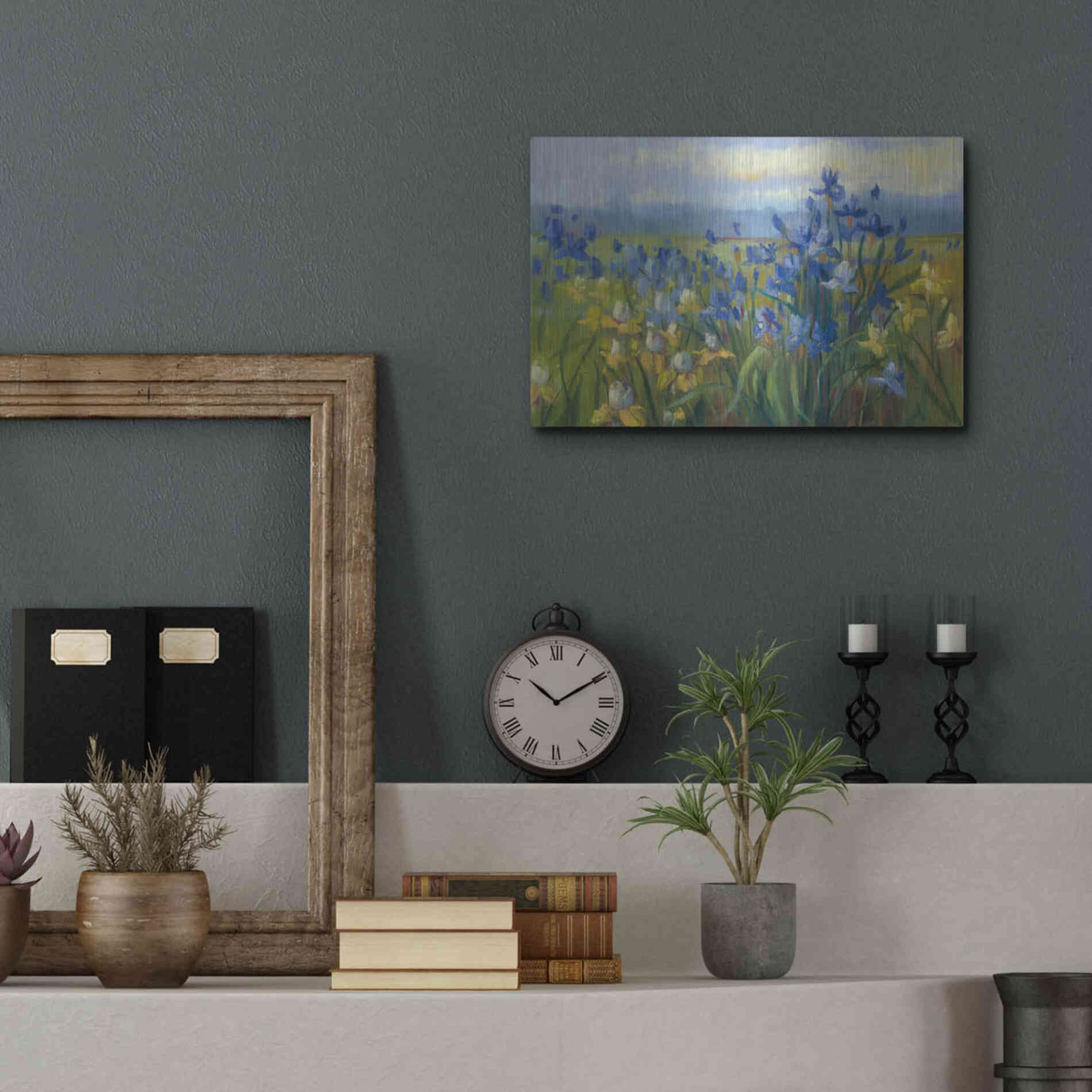 Luxe Metal Art 'Blue And Yellow Flower Field V2' by Carol Rowan, Metal Wall Art,16x12