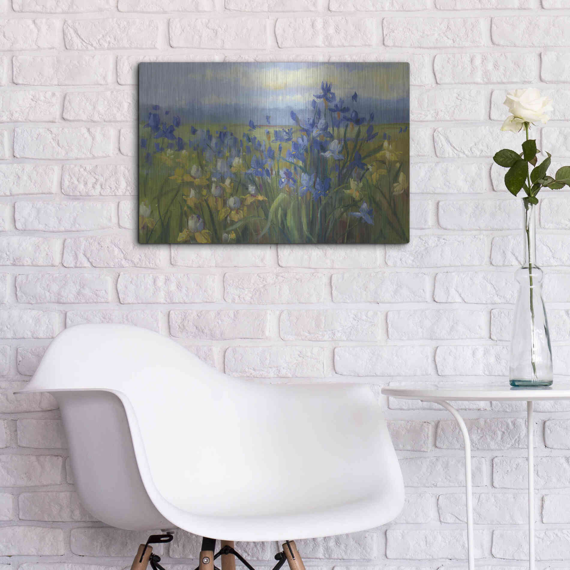 Luxe Metal Art 'Blue And Yellow Flower Field V2' by Carol Rowan, Metal Wall Art,24x16