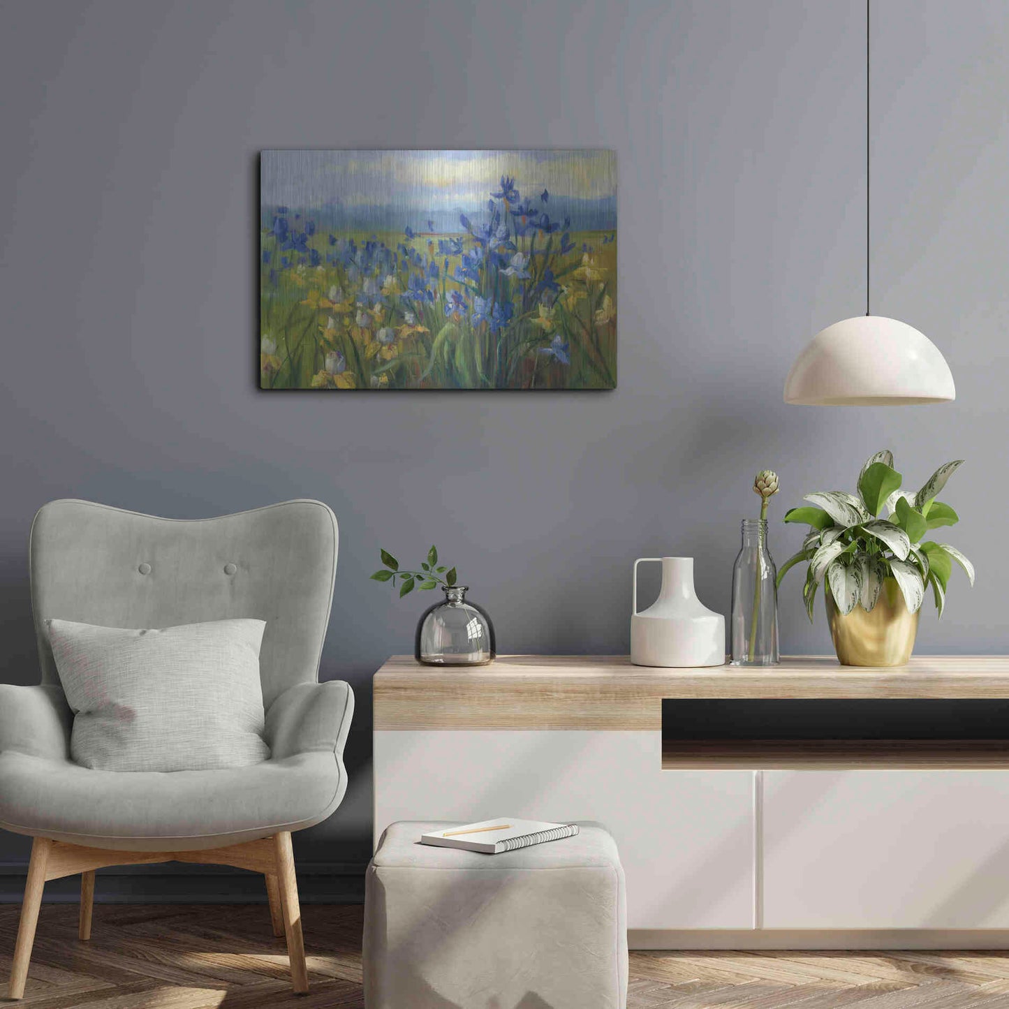 Luxe Metal Art 'Blue And Yellow Flower Field V2' by Carol Rowan, Metal Wall Art,24x16