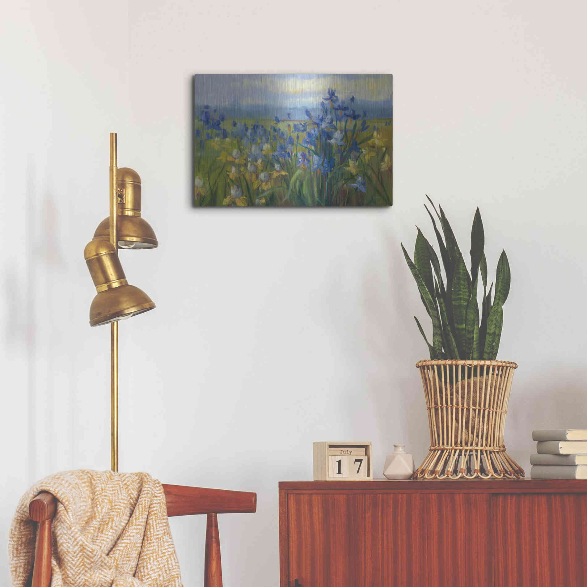 Luxe Metal Art 'Blue And Yellow Flower Field V2' by Carol Rowan, Metal Wall Art,24x16