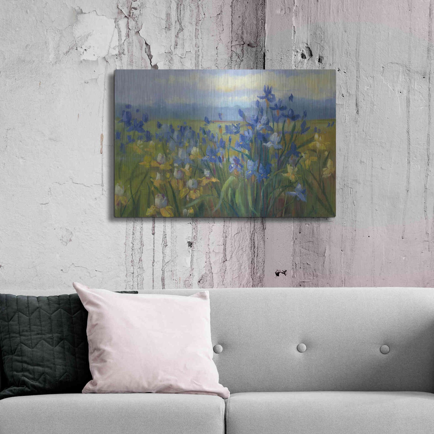 Luxe Metal Art 'Blue And Yellow Flower Field V2' by Carol Rowan, Metal Wall Art,36x24