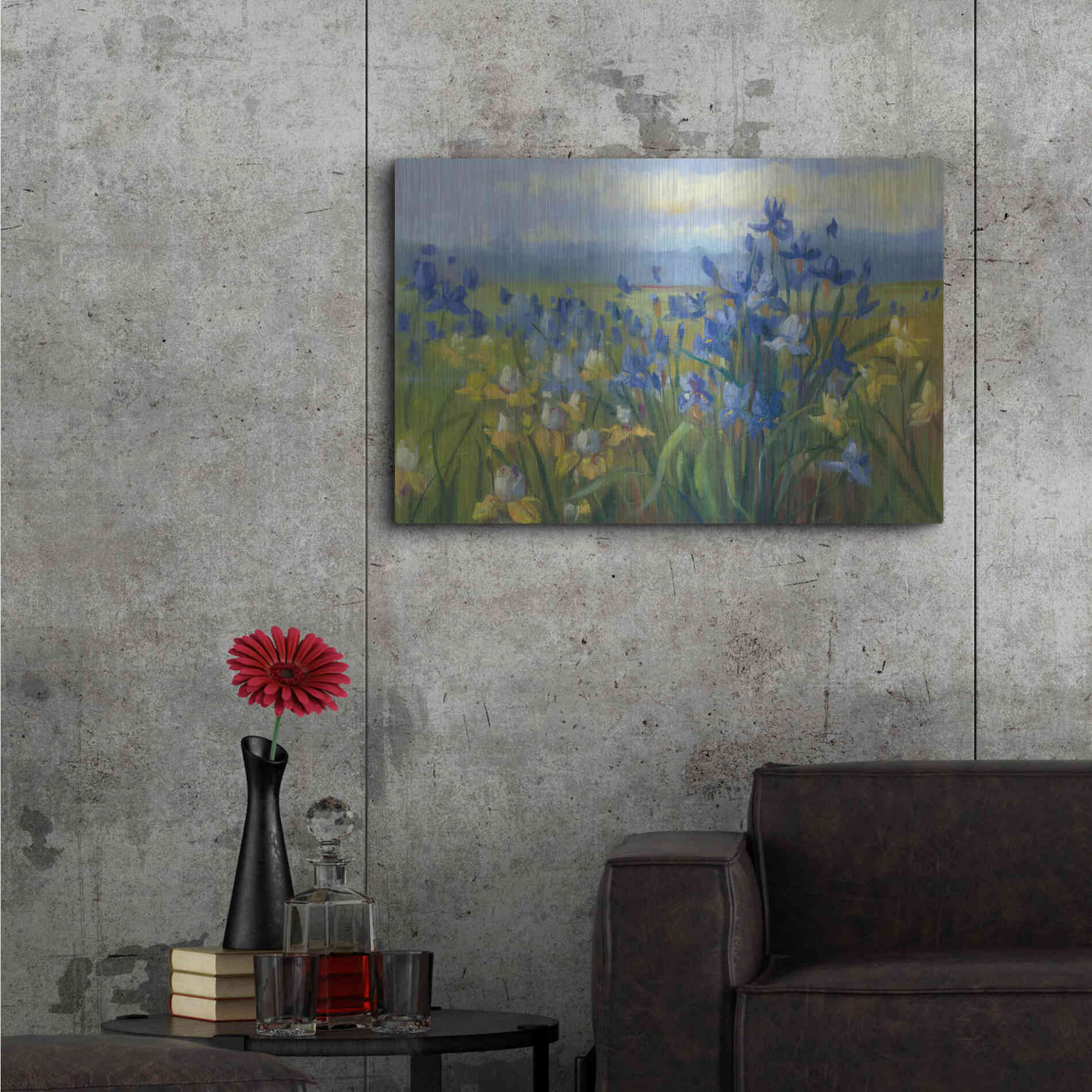 Luxe Metal Art 'Blue And Yellow Flower Field V2' by Carol Rowan, Metal Wall Art,36x24