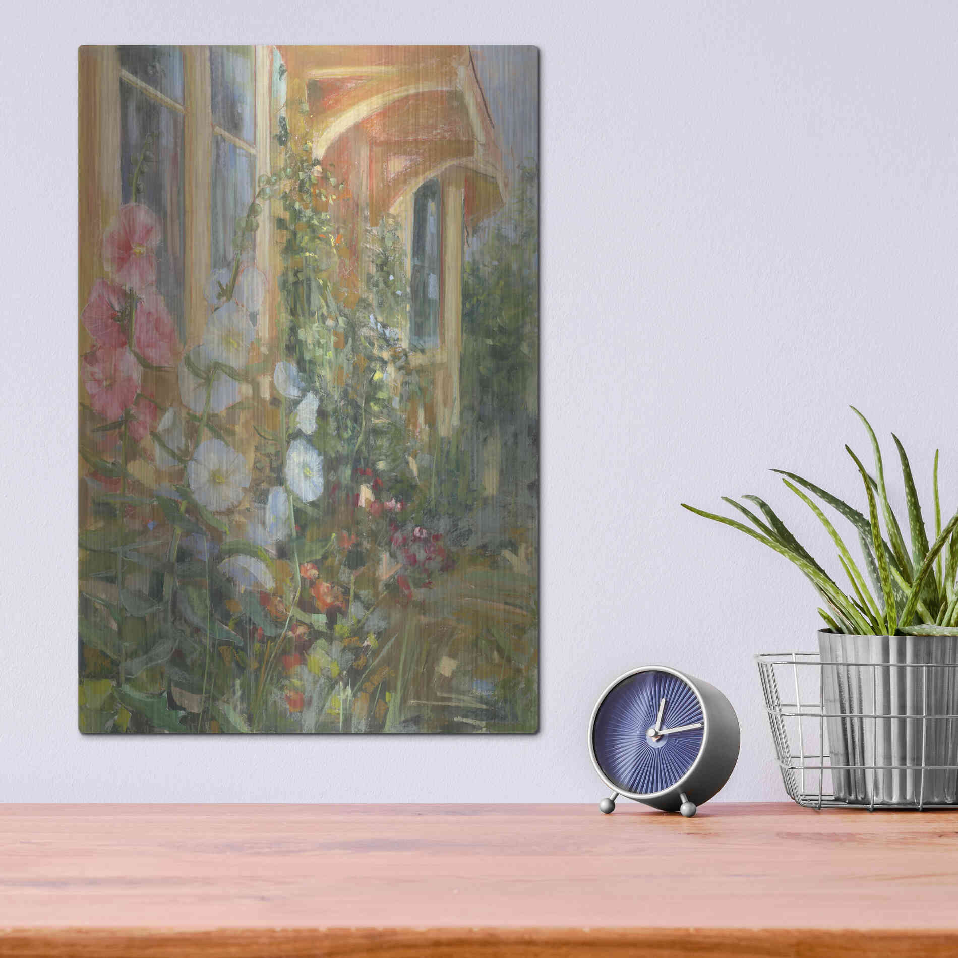 Luxe Metal Art 'Summer Hollyhocks' by Carol Rowan, Metal Wall Art,12x16