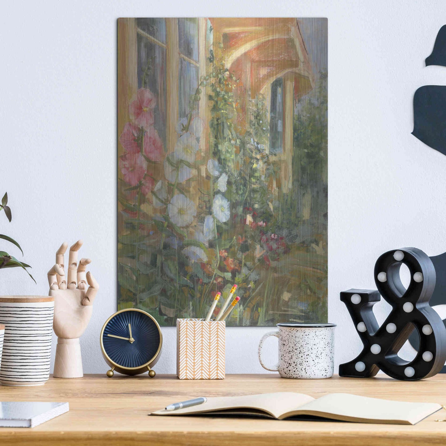 Luxe Metal Art 'Summer Hollyhocks' by Carol Rowan, Metal Wall Art,12x16