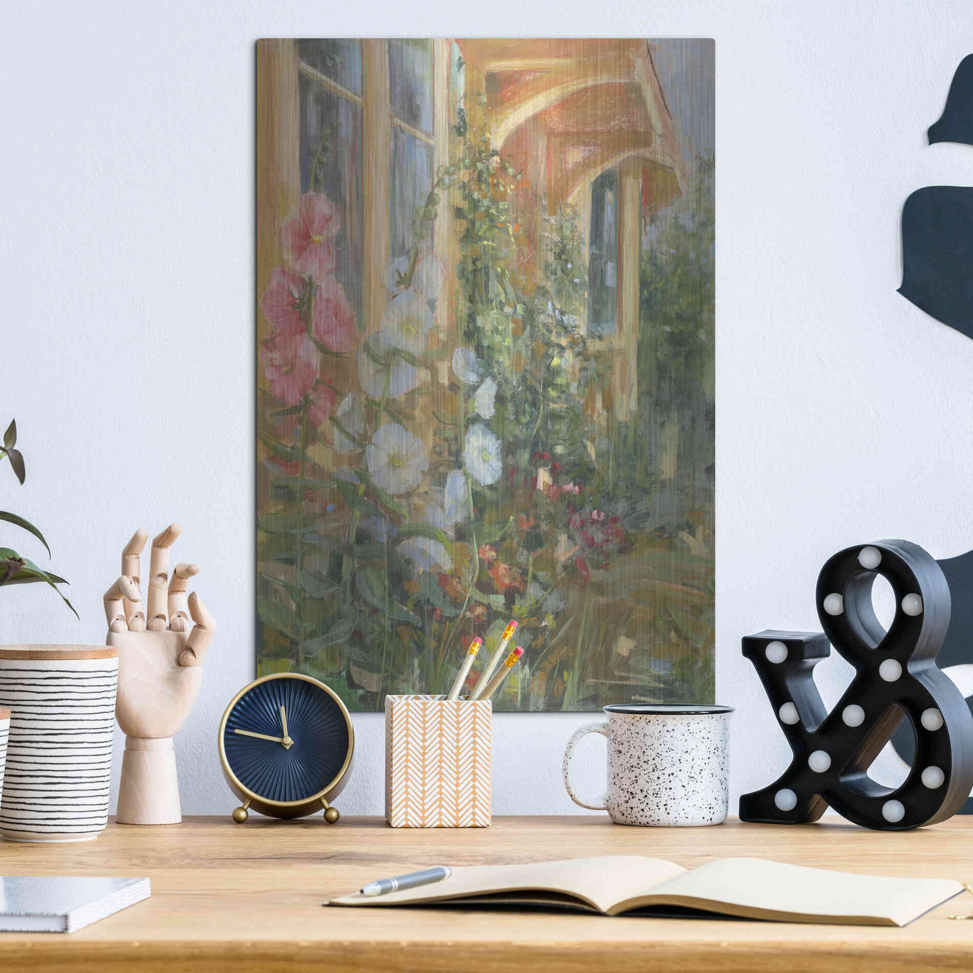 Luxe Metal Art 'Summer Hollyhocks' by Carol Rowan, Metal Wall Art,12x16