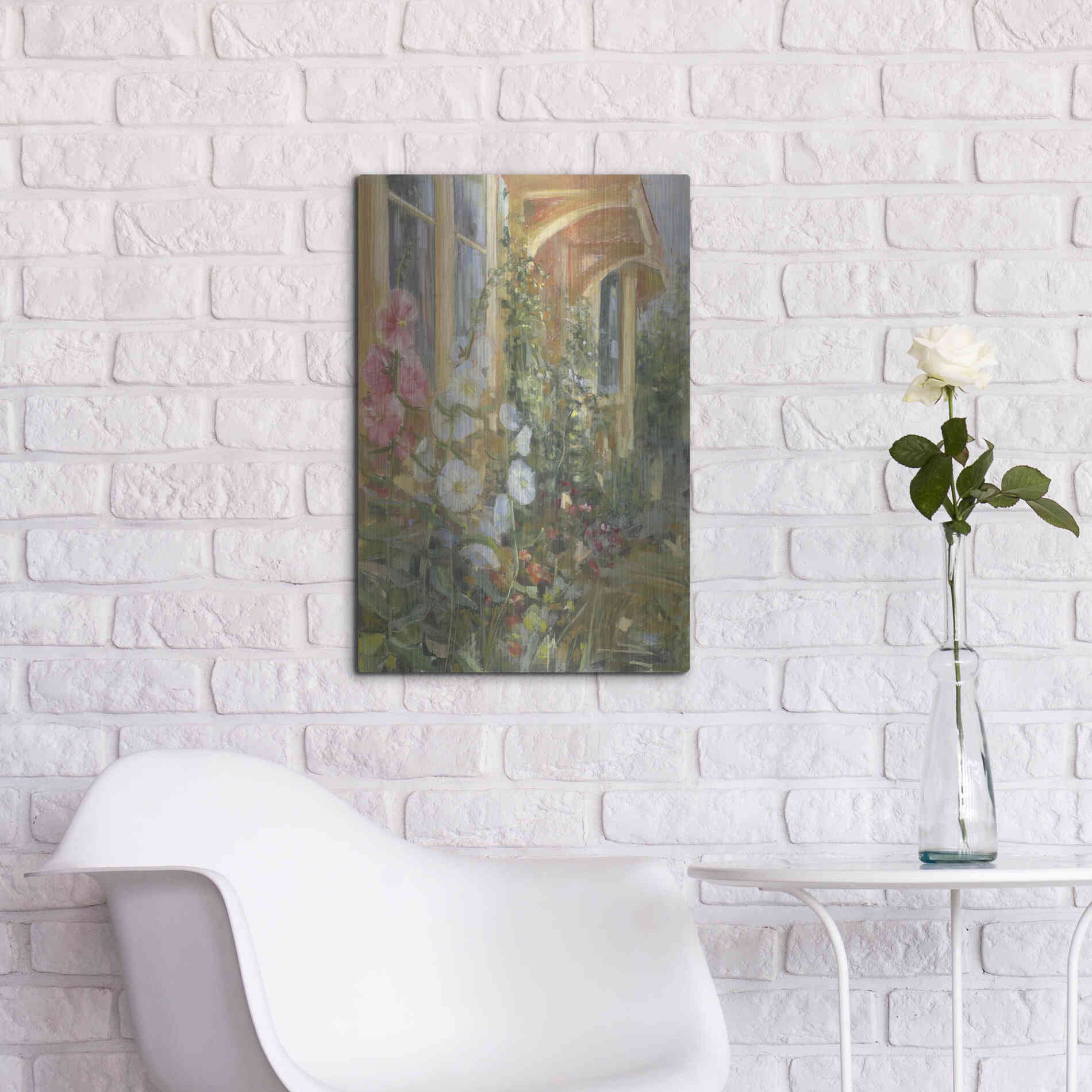 Luxe Metal Art 'Summer Hollyhocks' by Carol Rowan, Metal Wall Art,16x24