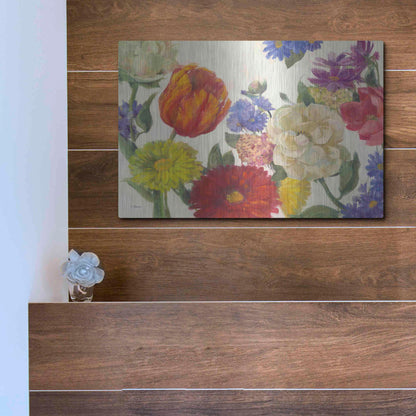 Luxe Metal Art 'Colorful Flowers On White' by Carol Rowan, Metal Wall Art,16x12