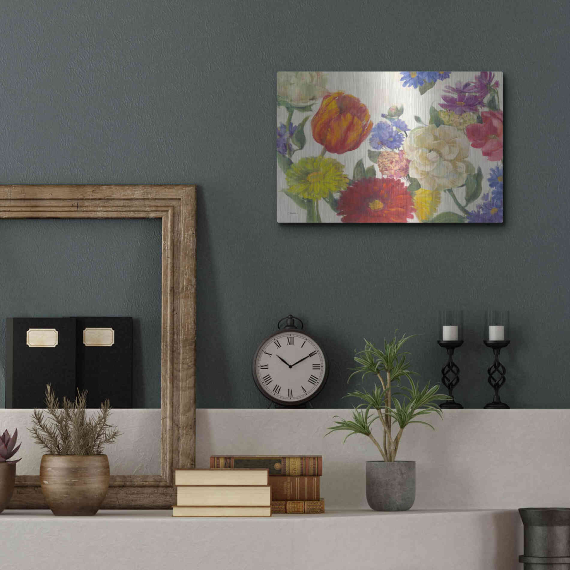 Luxe Metal Art 'Colorful Flowers On White' by Carol Rowan, Metal Wall Art,16x12