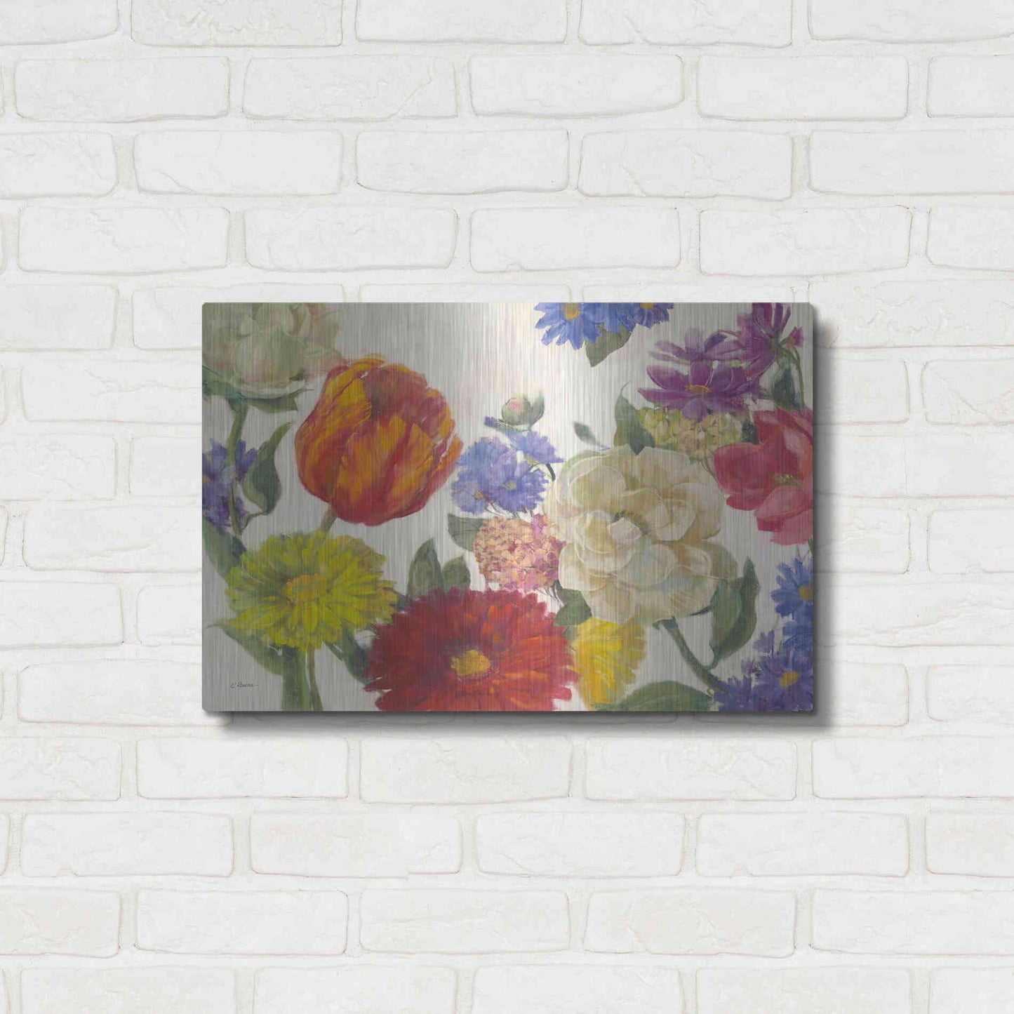 Luxe Metal Art 'Colorful Flowers On White' by Carol Rowan, Metal Wall Art,24x16