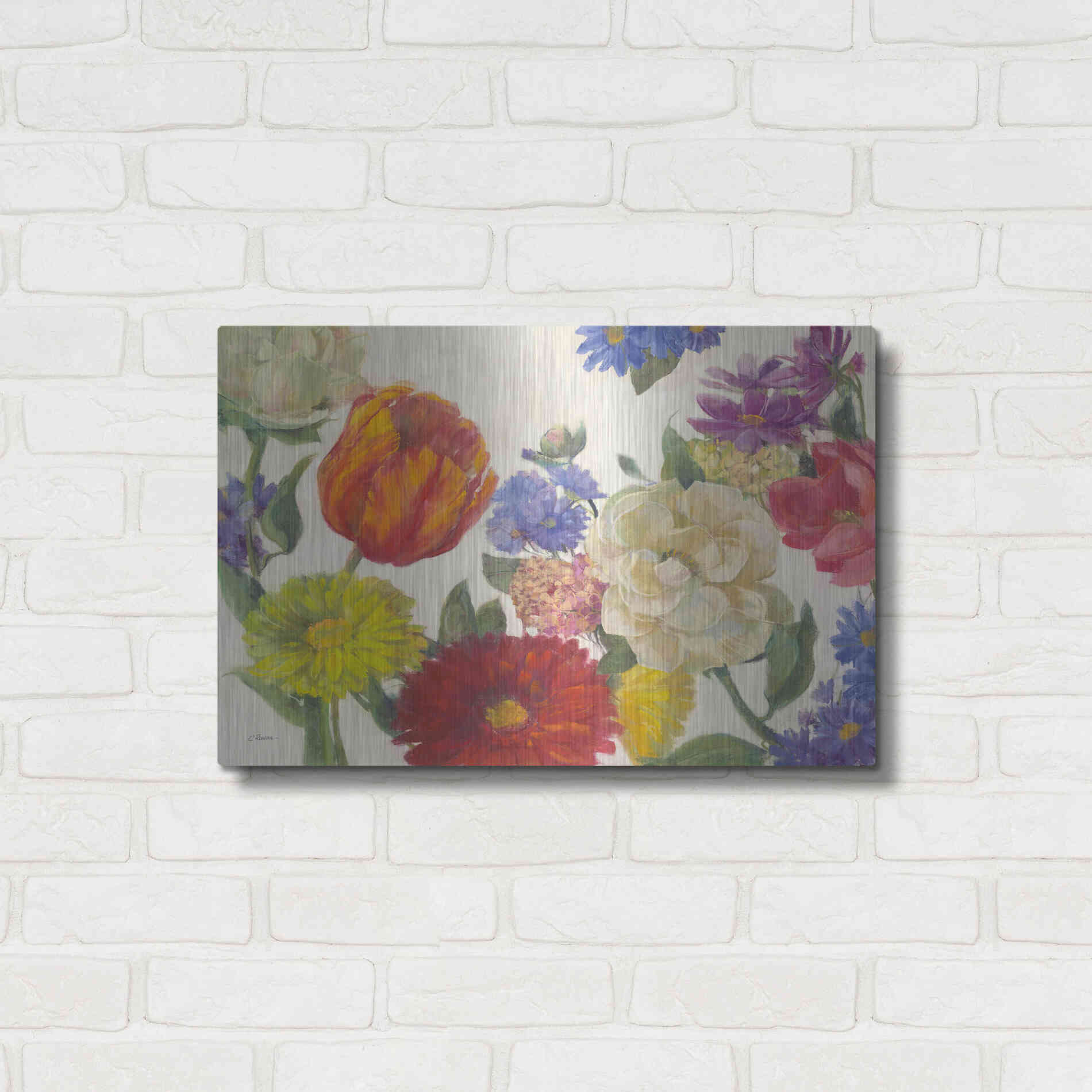 Luxe Metal Art 'Colorful Flowers On White' by Carol Rowan, Metal Wall Art,24x16