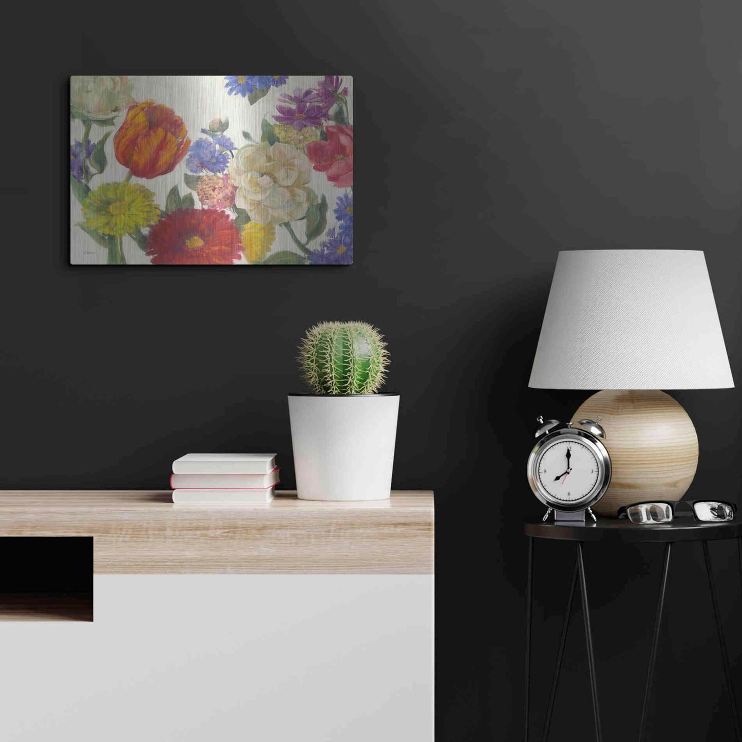 Luxe Metal Art 'Colorful Flowers On White' by Carol Rowan, Metal Wall Art,24x16